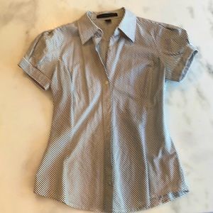 Black and white striped fitted button down